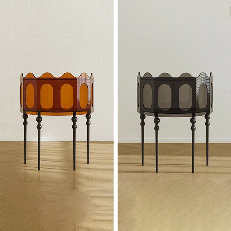 Traditional Vintage Acrylic & Carbon Steel Hexagonal Entrance Cabinet For Living Room, Entryways
