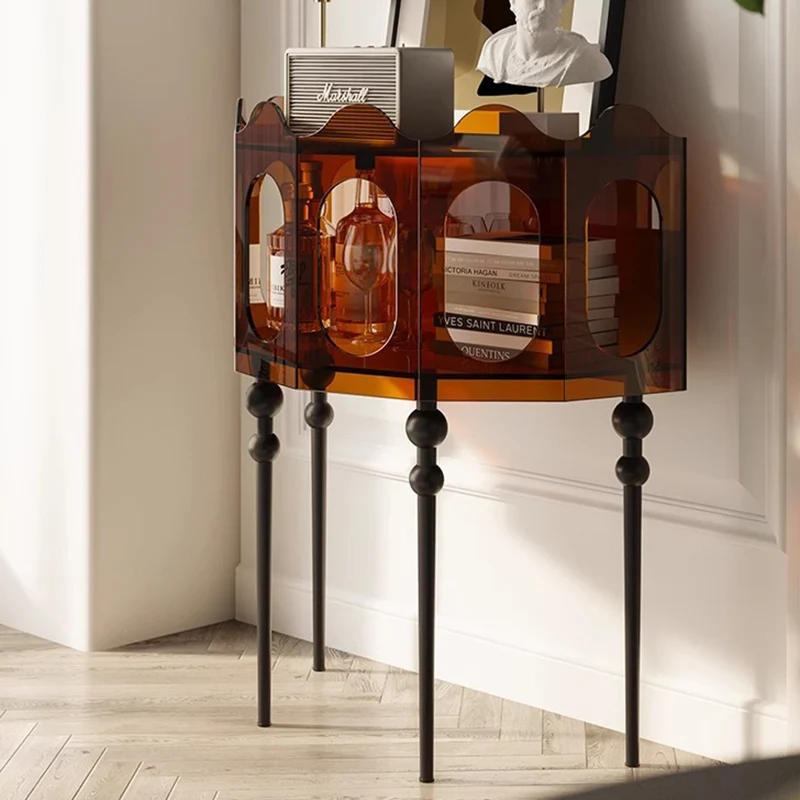 Traditional Vintage Acrylic & Carbon Steel Hexagonal Entrance Cabinet For Living Room, Entryways