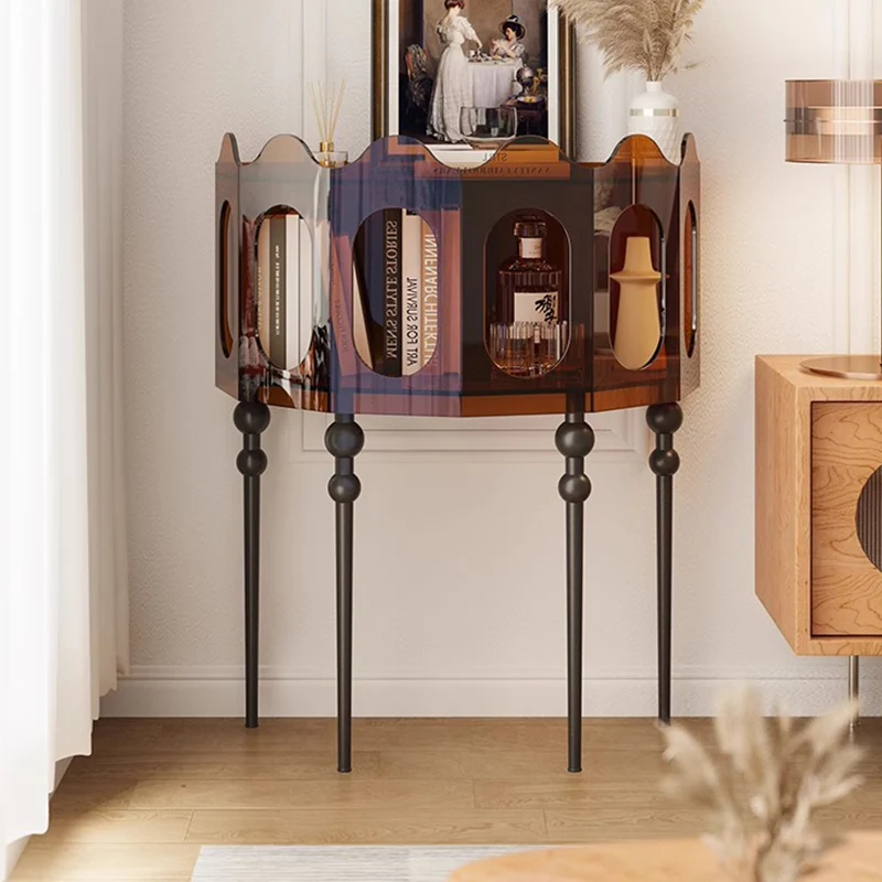 Traditional Vintage Acrylic & Carbon Steel Hexagonal Entrance Cabinet For Living Room, Entryways