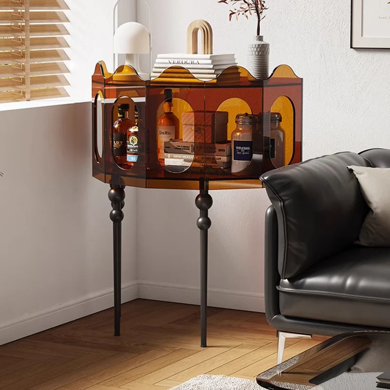 Traditional Vintage Acrylic & Carbon Steel Hexagonal Entrance Cabinet For Living Room, Entryways