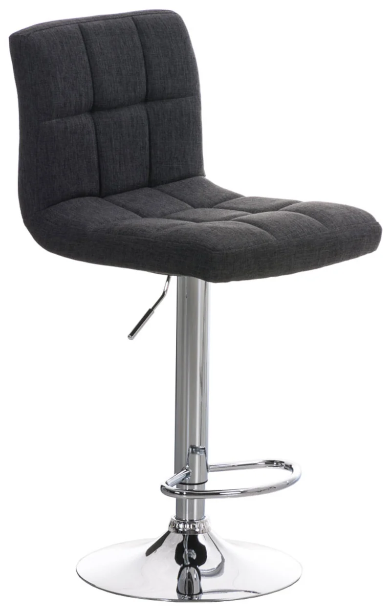 Lot de 2 tabourets de bar design rétro moderne surpiqûres carrées en tissu gris foncé et métal chromé 10_0006134