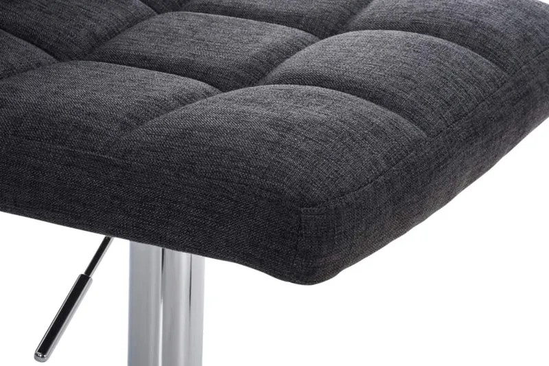 Lot de 2 tabourets de bar design rétro moderne surpiqûres carrées en tissu gris foncé et métal chromé 10_0006134