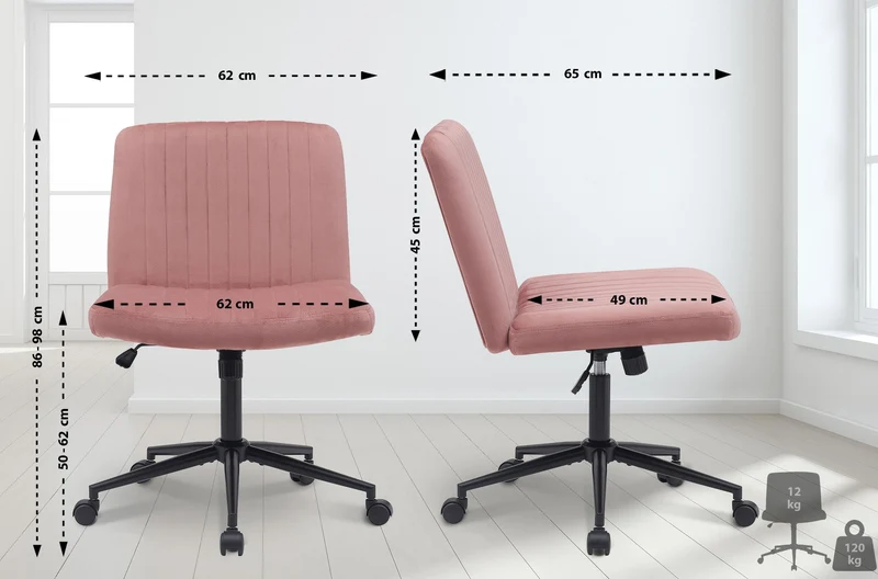 Chaise de bureau contemporaine surpiqûres verticale en velours rose réglable en hauteur et rotatif à 360 degrés 10_0007067