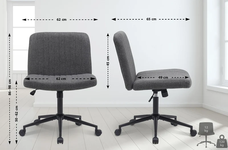 Chaise de bureau contemporaine surpiqûres verticale en tissu gris foncé réglable en hauteur et rotatif à 360 degrés 10_0007030