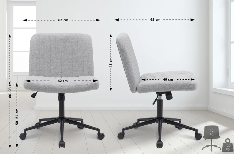 Chaise de bureau contemporaine surpiqûres verticale en tissu gris clair réglable en hauteur et rotatif à 360 degrés 10_0007001