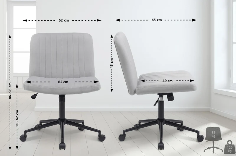 Chaise de bureau contemporaine surpiqûres verticale en velours gris clair réglable en hauteur et rotatif à 360 degrés 10_0006994