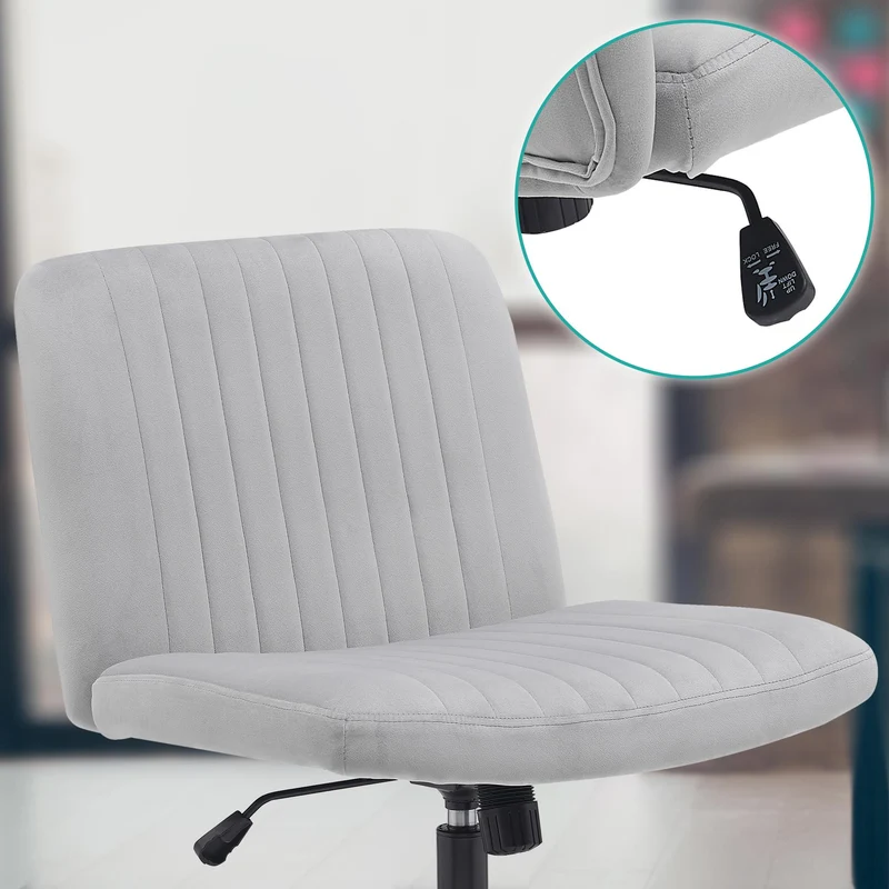 Chaise de bureau contemporaine surpiqûres verticale en velours gris clair réglable en hauteur et rotatif à 360 degrés 10_0006994