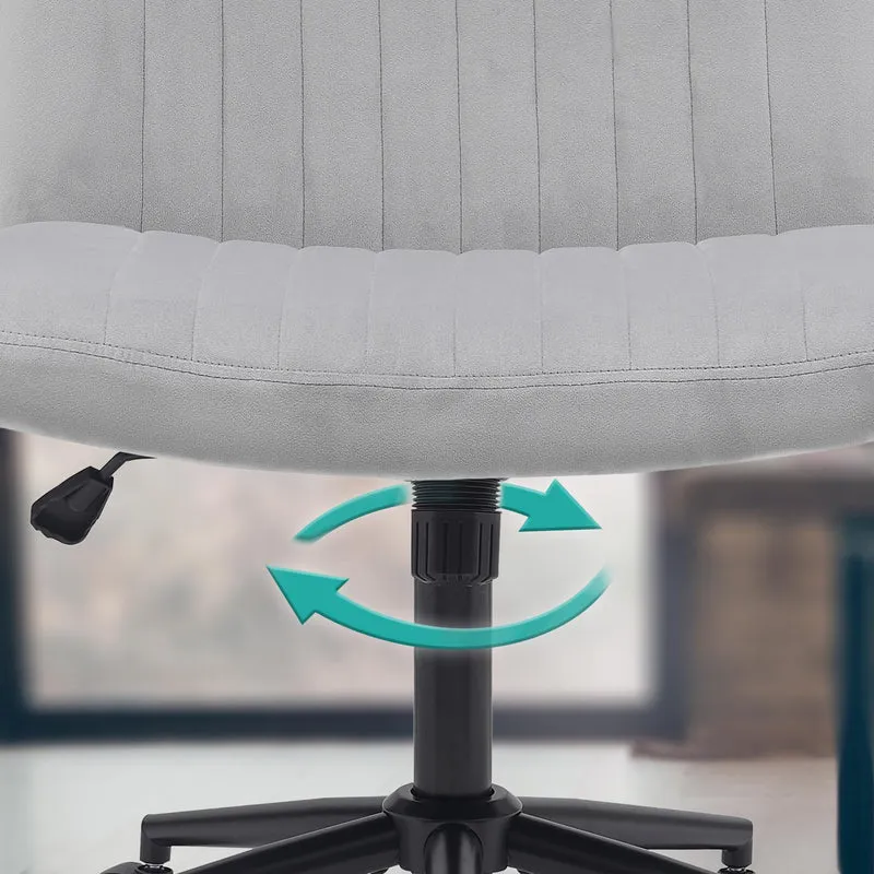 Chaise de bureau contemporaine surpiqûres verticale en velours gris clair réglable en hauteur et rotatif à 360 degrés 10_0006994