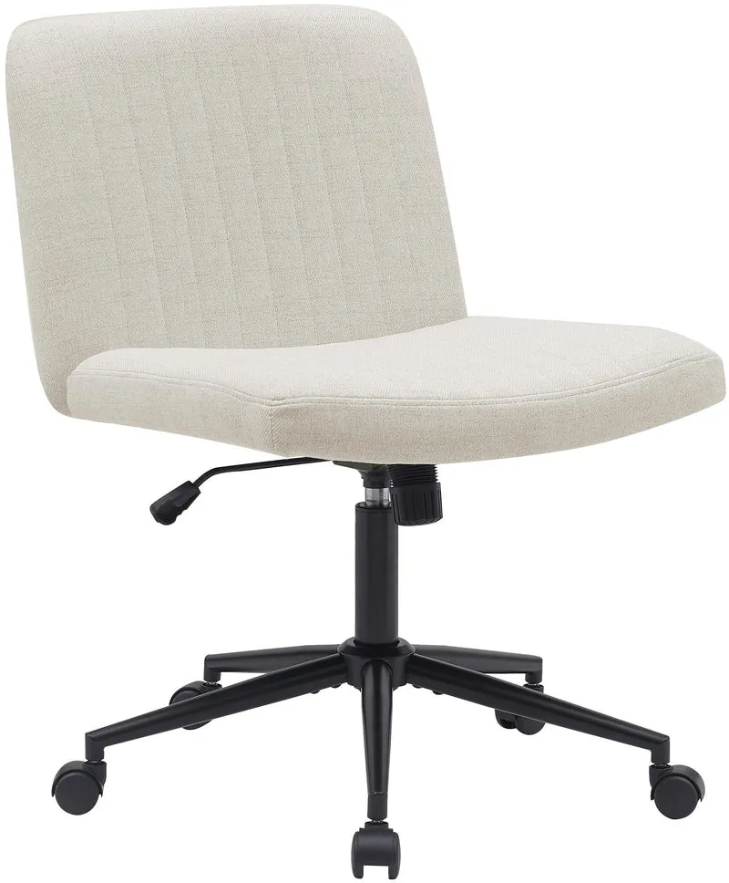 Chaise de bureau contemporaine surpiqûres verticale en tissu crème réglable en hauteur et rotatif à 360 degrés 10_0006993