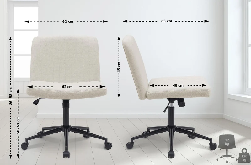 Chaise de bureau contemporaine surpiqûres verticale en tissu crème réglable en hauteur et rotatif à 360 degrés 10_0006993
