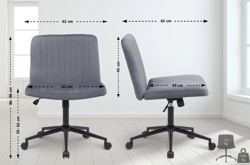 Chaise de bureau contemporaine surpiqûres verticale réglable en hauteur et rotatif à 360 degrés en velours gris foncé 10_0006991