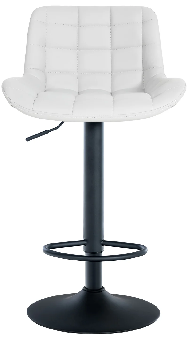 Lot de 2 tabourets de bar en PVC blanc avec surpiqûres décoratives carrées cadre métal noir avec repose-pieds 10_0006453