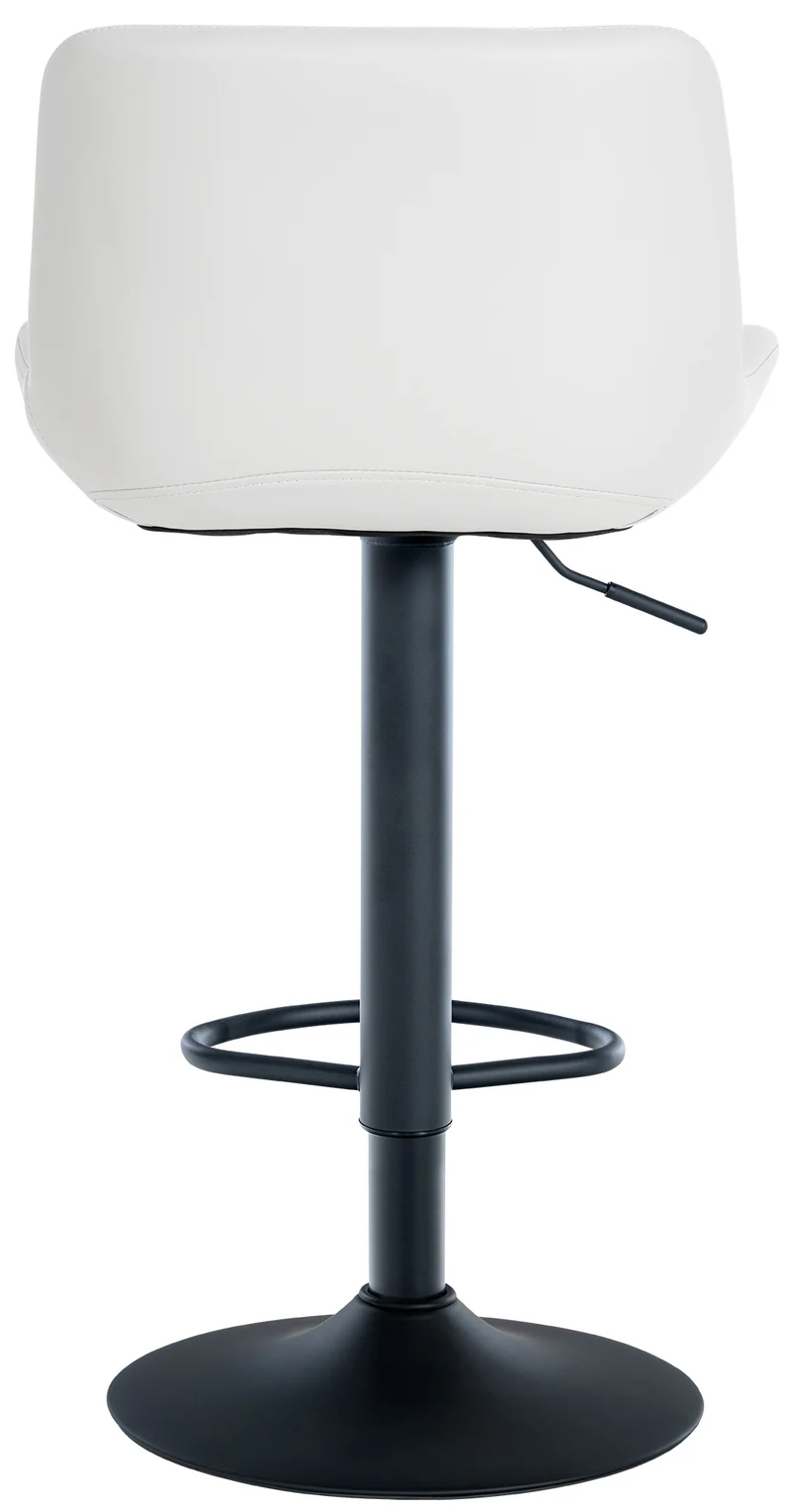 Lot de 2 tabourets de bar en PVC blanc avec surpiqûres décoratives carrées cadre métal noir avec repose-pieds 10_0006453