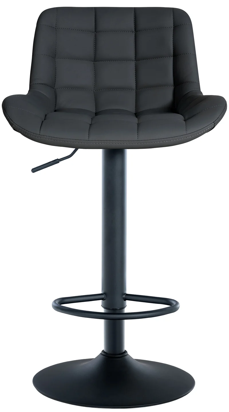 Tabouret de bar x1 en PVC noir avec surpiqûres décoratives carrées cadre métal noir avec repose-pieds 10_0005866