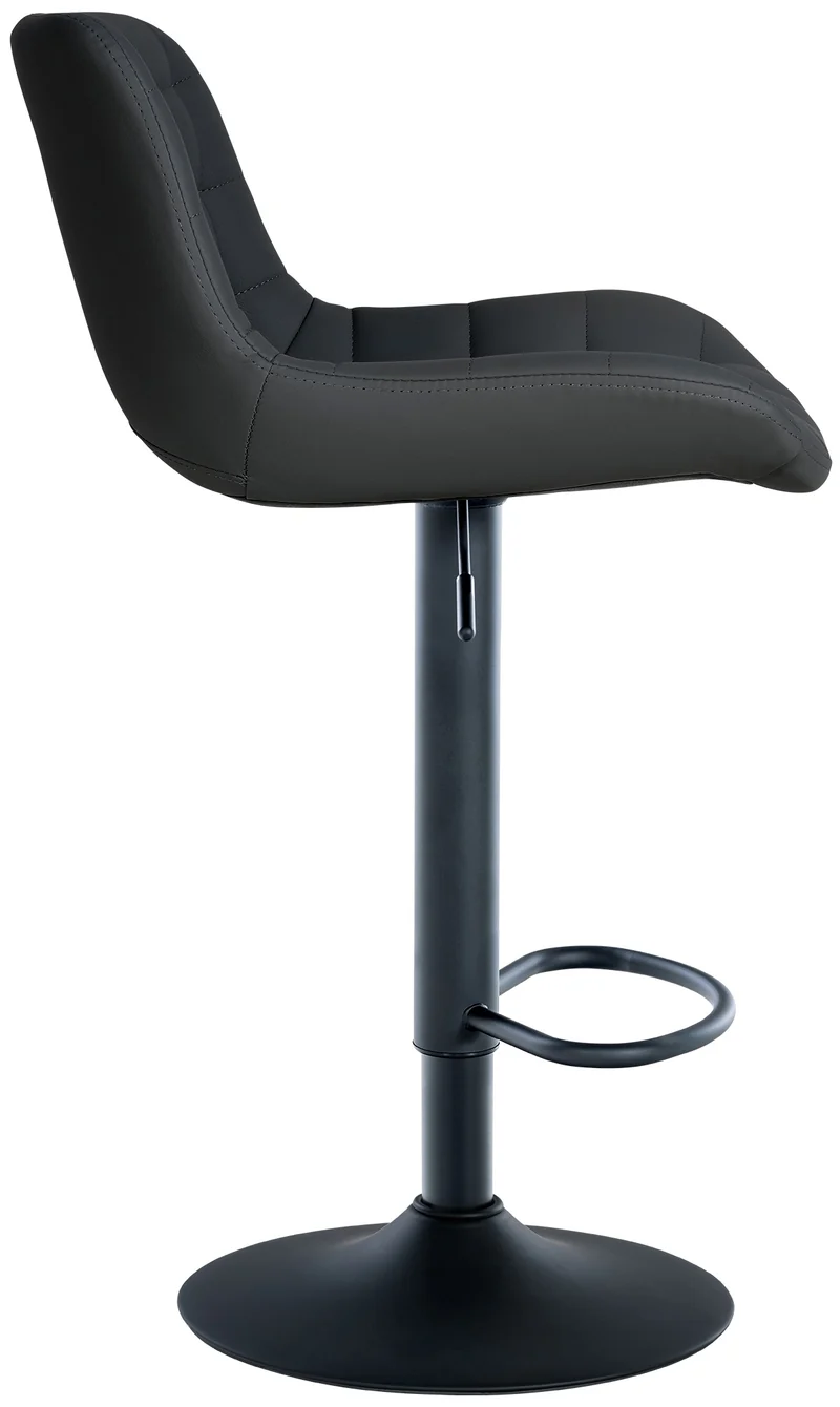 Tabouret de bar x1 en PVC noir avec surpiqûres décoratives carrées cadre métal noir avec repose-pieds 10_0005866