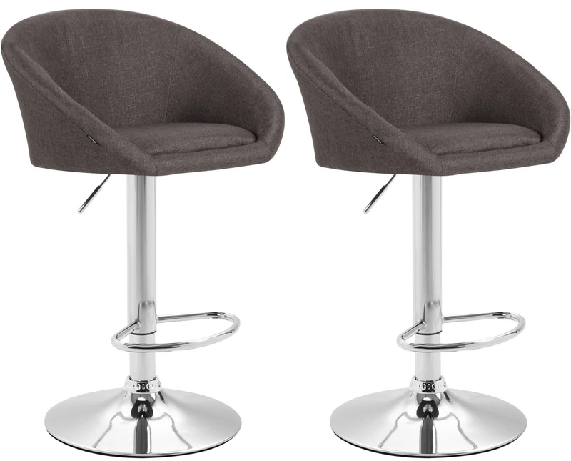 Lot de 2 tabourets de bar chaises hautes design moderne en tissu gris foncé et métal chromé 10_0006322