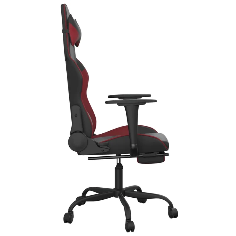 Fauteuil de bureau chaise gaming avec coussin lombaire repose-pieds en PVC noir et bordeaux DEC025942