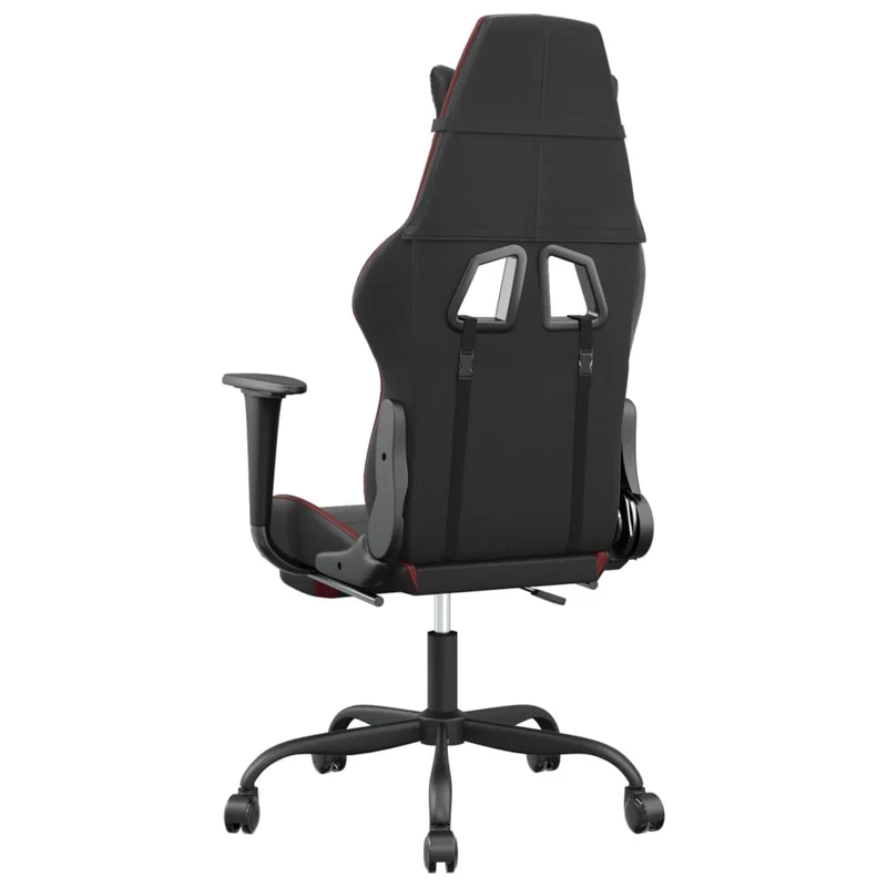 Fauteuil de bureau chaise gaming avec coussin lombaire repose-pieds en PVC noir et bordeaux DEC025942