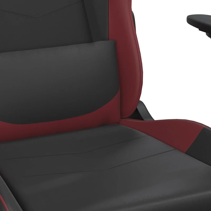 Fauteuil de bureau chaise gaming avec coussin lombaire repose-pieds en PVC noir et bordeaux DEC025942