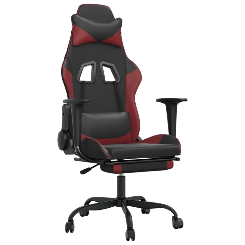Fauteuil de bureau chaise gaming sur roulettes avec repose-pieds en PVC noir bordeaux DEC025809