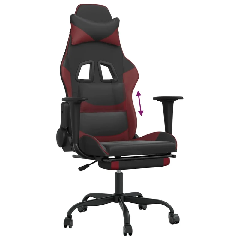 Fauteuil de bureau chaise gaming sur roulettes avec repose-pieds en PVC noir bordeaux DEC025809