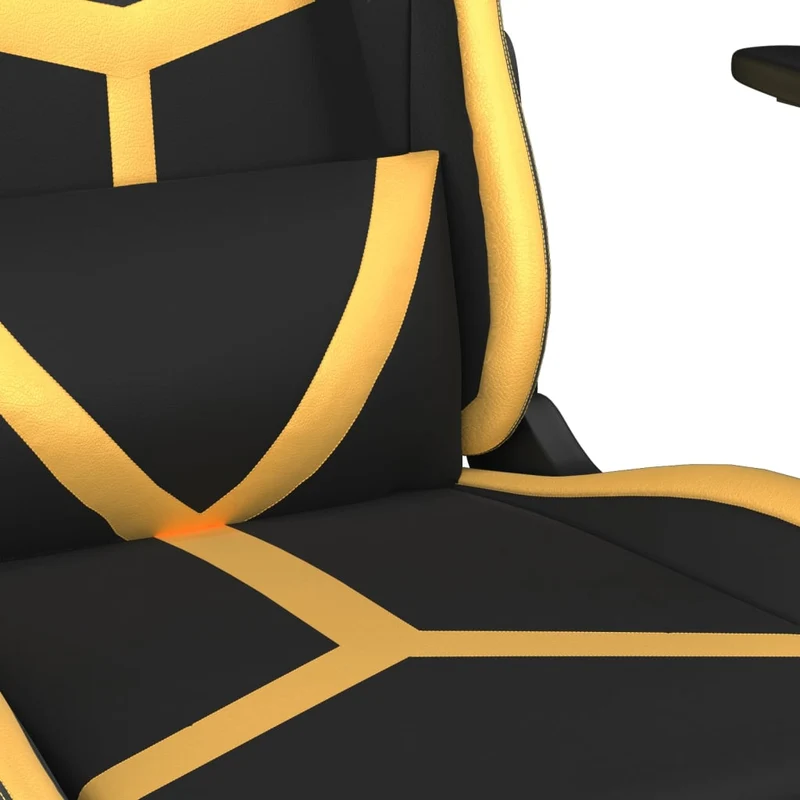 Fauteuil de bureau chaise gaming sur roulettes avec repose-pieds en PVC noir et doré DEC025774