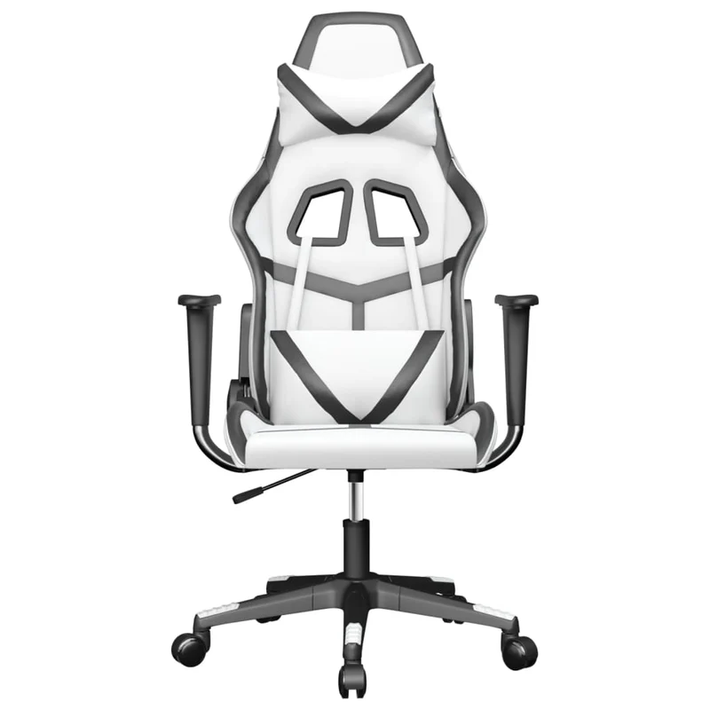 Fauteuil de bureau chaise gaming fonction de massage avec coussin lombaire en PVC blanc et noir DEC025863