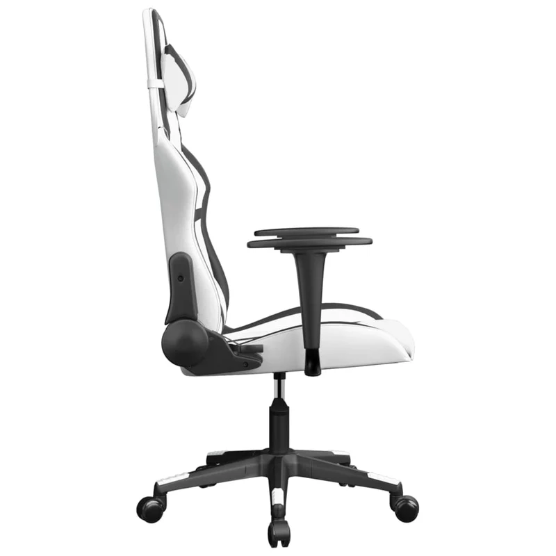 Fauteuil de bureau chaise gaming fonction de massage avec coussin lombaire en PVC blanc et noir DEC025863