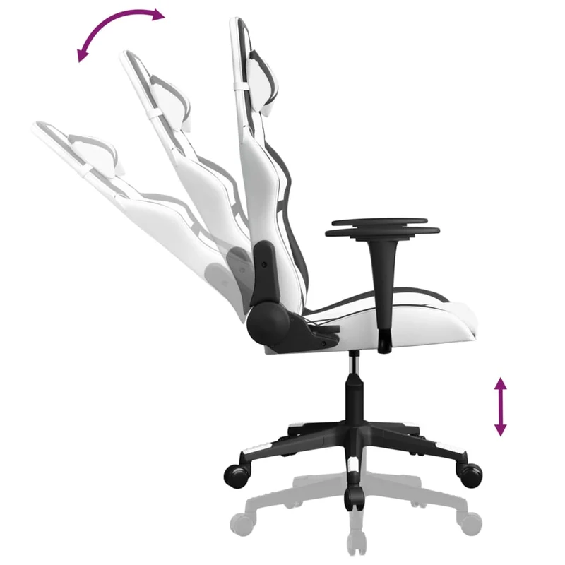 Fauteuil de bureau chaise gaming fonction de massage avec coussin lombaire en PVC blanc et noir DEC025863