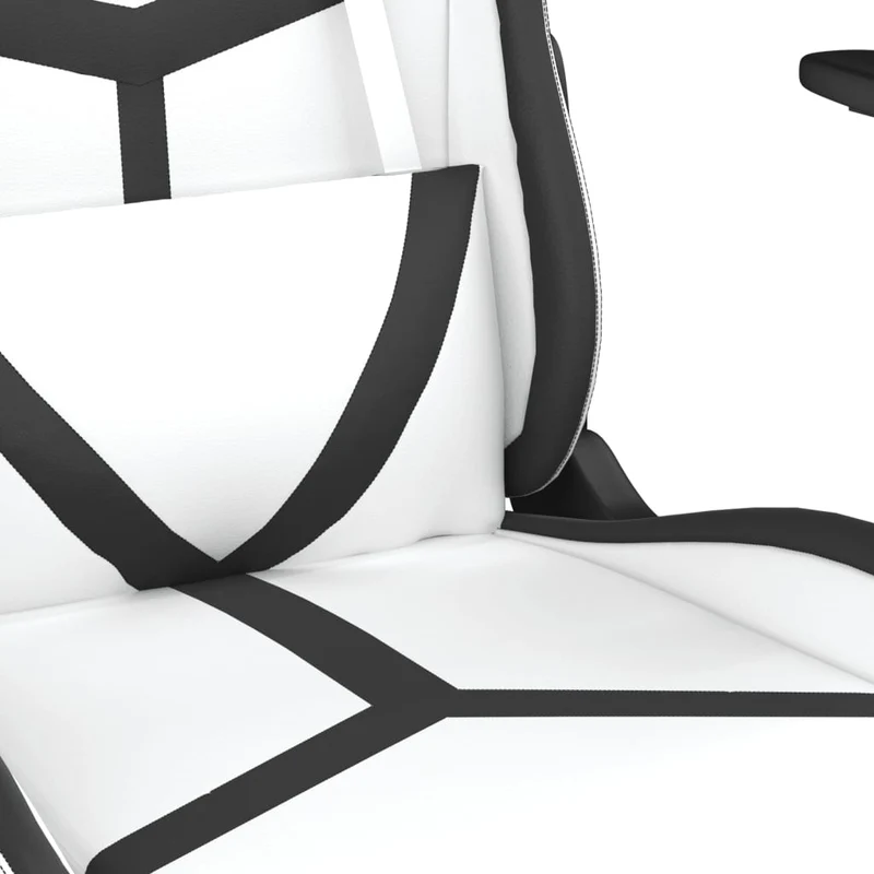 Fauteuil de bureau chaise gaming fonction de massage avec coussin lombaire en PVC blanc et noir DEC025863