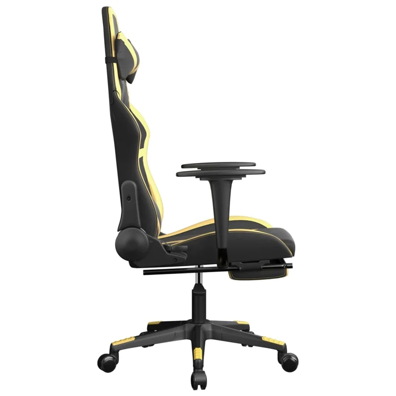 Fauteuil de bureau chaise gaming fonction de massage avec coussin lombaire avec repose-pieds en PVC noir et doré DEC025853