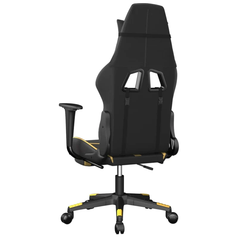 Fauteuil de bureau chaise gaming fonction de massage avec coussin lombaire avec repose-pieds en PVC noir et doré DEC025853