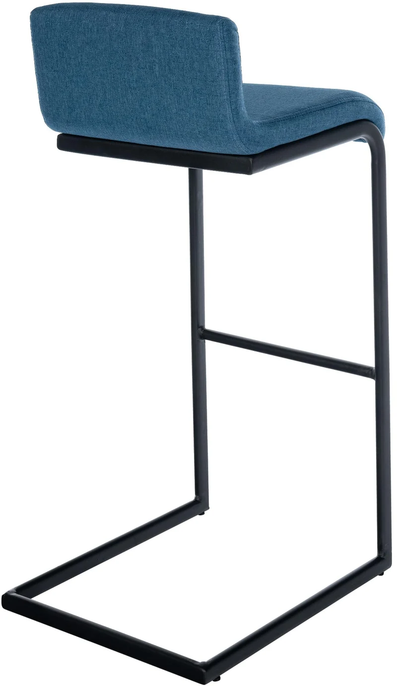 Tabouret de bar x1 design minimaliste assise en tissu bleu piètement en U métal noir repose-pieds 10_0006278