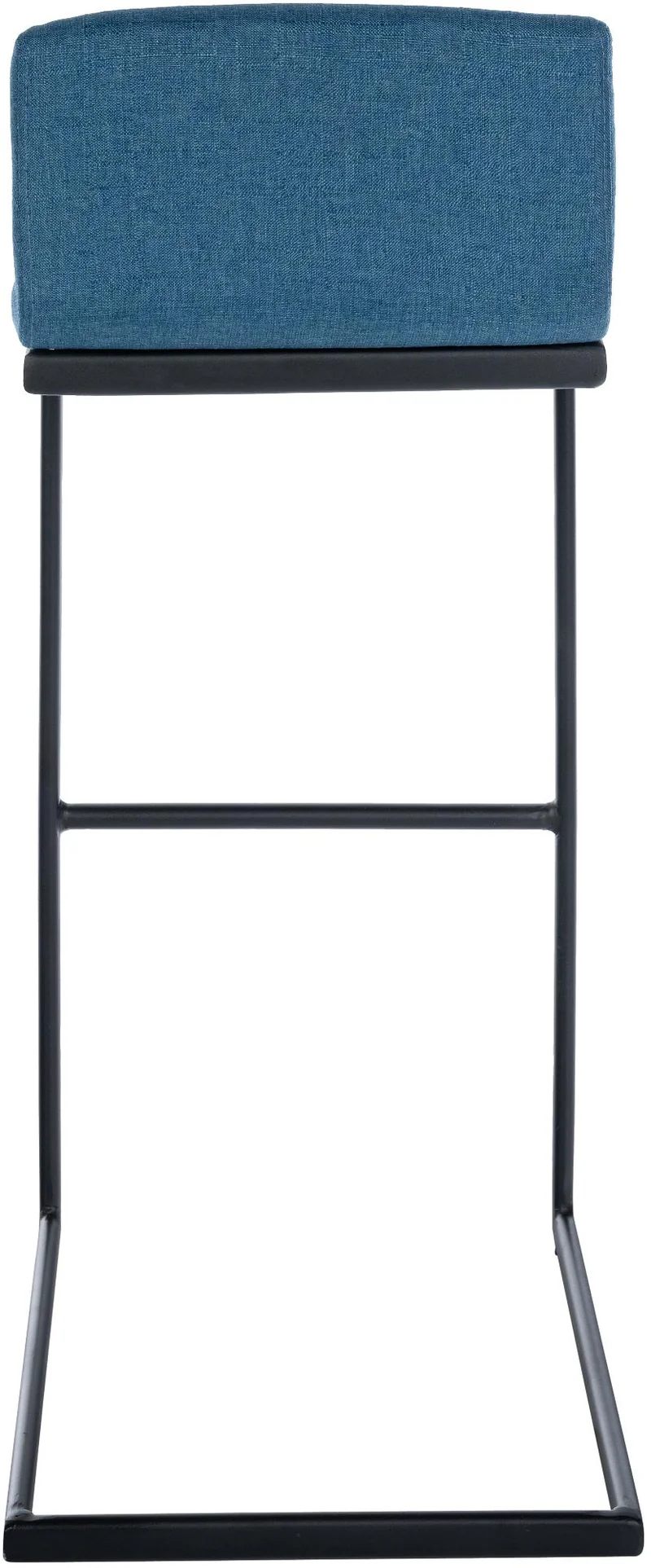 Tabouret de bar x1 design minimaliste assise en tissu bleu piètement en U métal noir repose-pieds 10_0006278