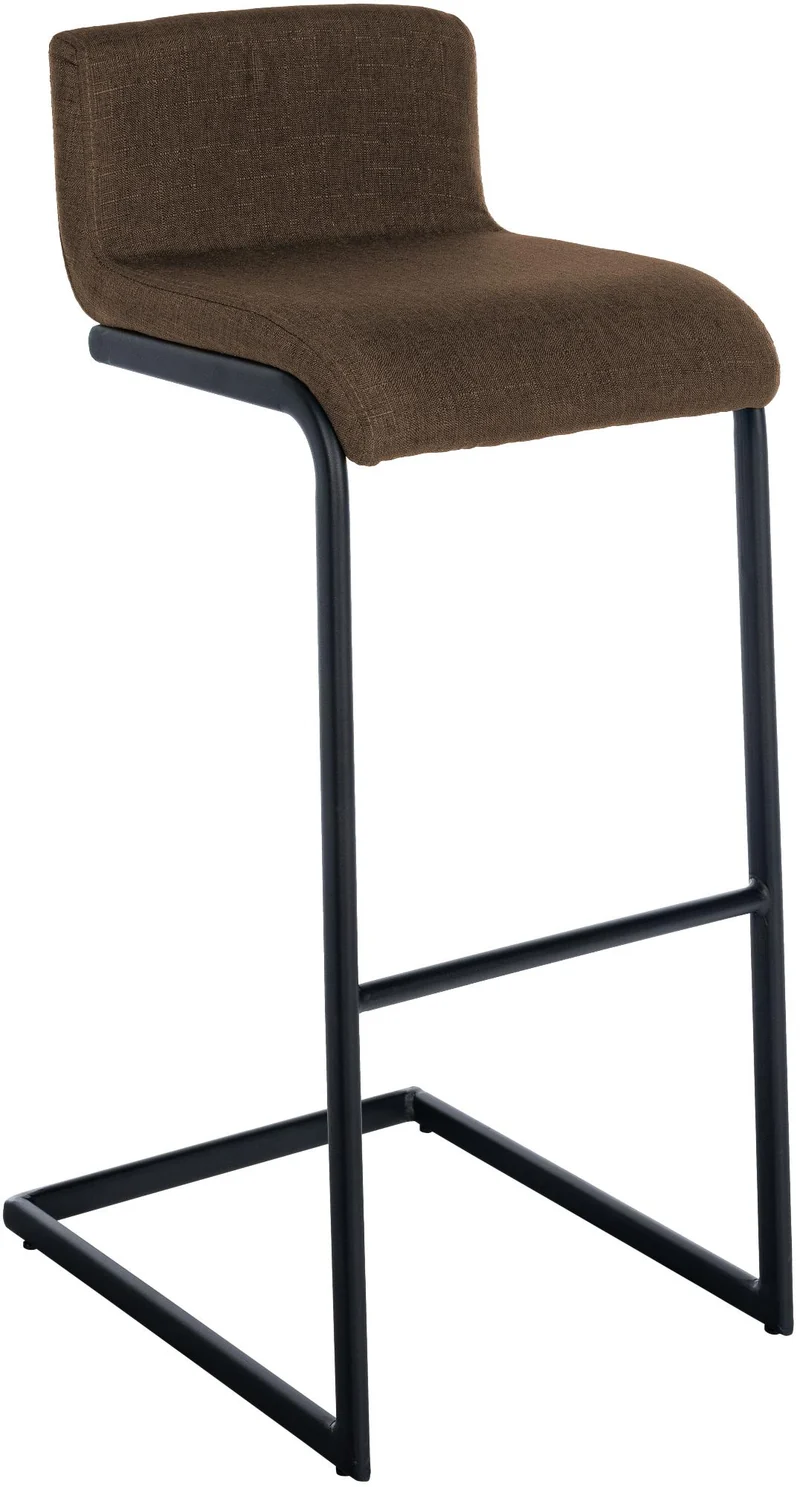 Tabouret de bar x1 design minimaliste assise en tissu marron piètement en U métal noir repose-pieds 10_0006214