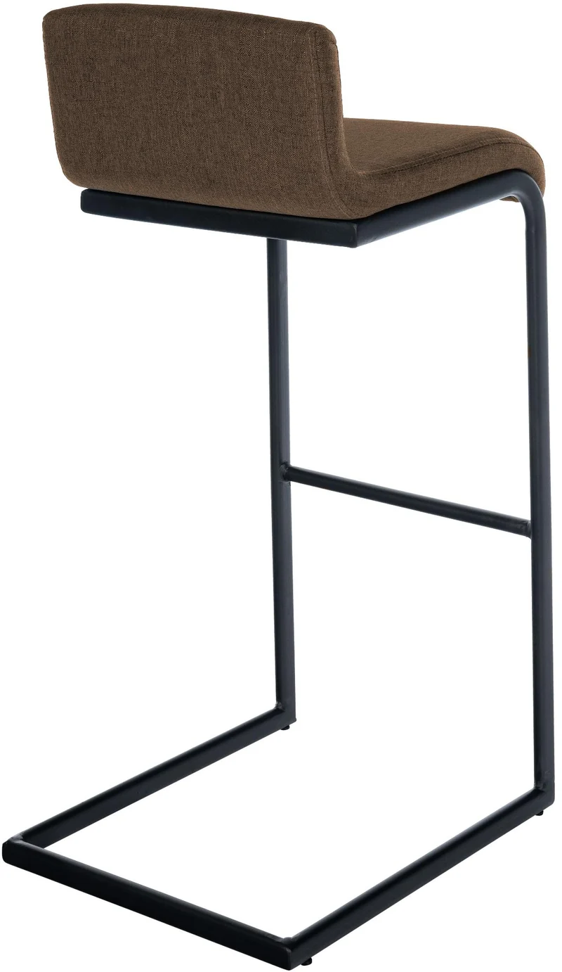 Tabouret de bar x1 design minimaliste assise en tissu marron piètement en U métal noir repose-pieds 10_0006214
