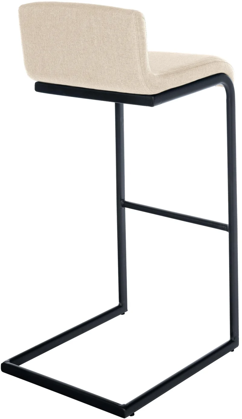 Tabouret de bar x1 design minimaliste assise en tissu crème piètement en U métal noir repose-pieds 10_0006095