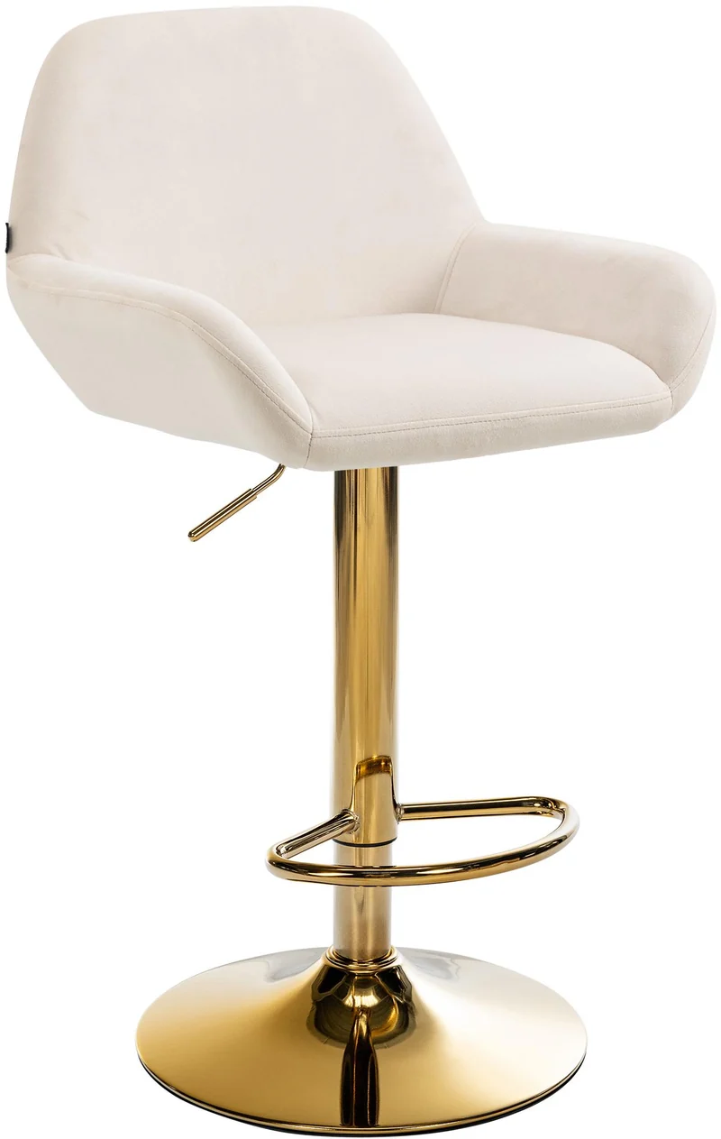 Tabouret de bar x1 avec repose-pieds et dossier bas desig moderne assise en velours crème cadre métal doré 10_0006494