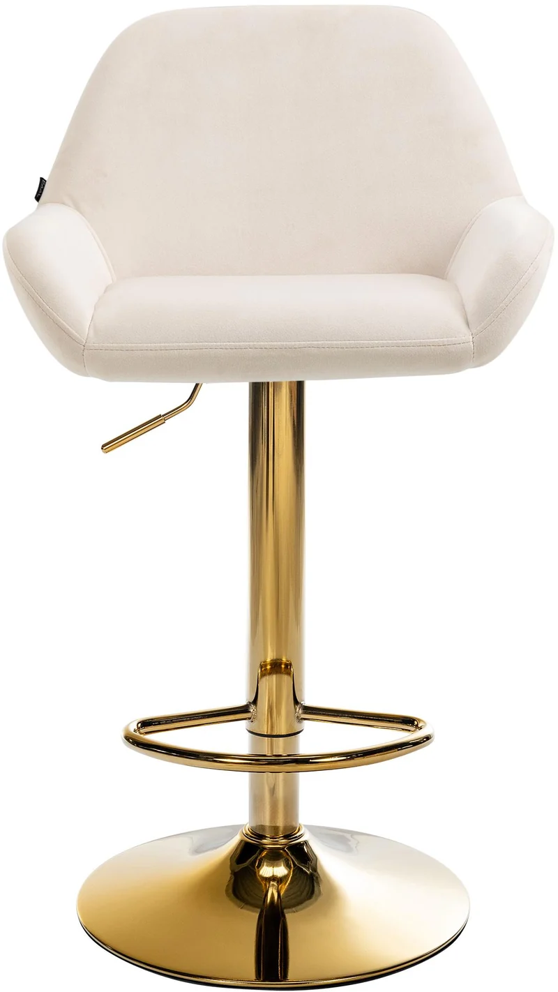 Tabouret de bar x1 avec repose-pieds et dossier bas desig moderne assise en velours crème cadre métal doré 10_0006494