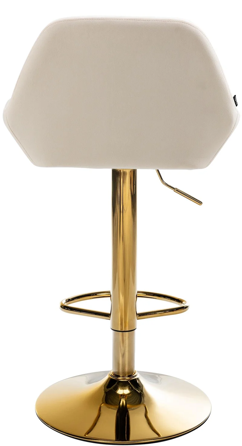 Tabouret de bar x1 avec repose-pieds et dossier bas desig moderne assise en velours crème cadre métal doré 10_0006494