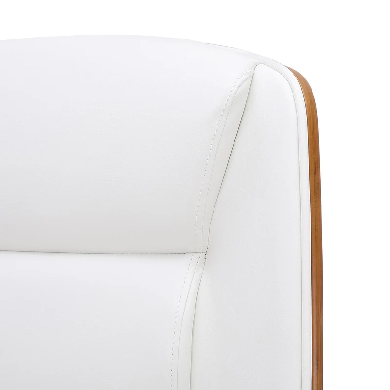 Fauteuil de bureau sur roulettes avec accoudoirs similicuir blanc structure en bois courbé et métal 10_0007027