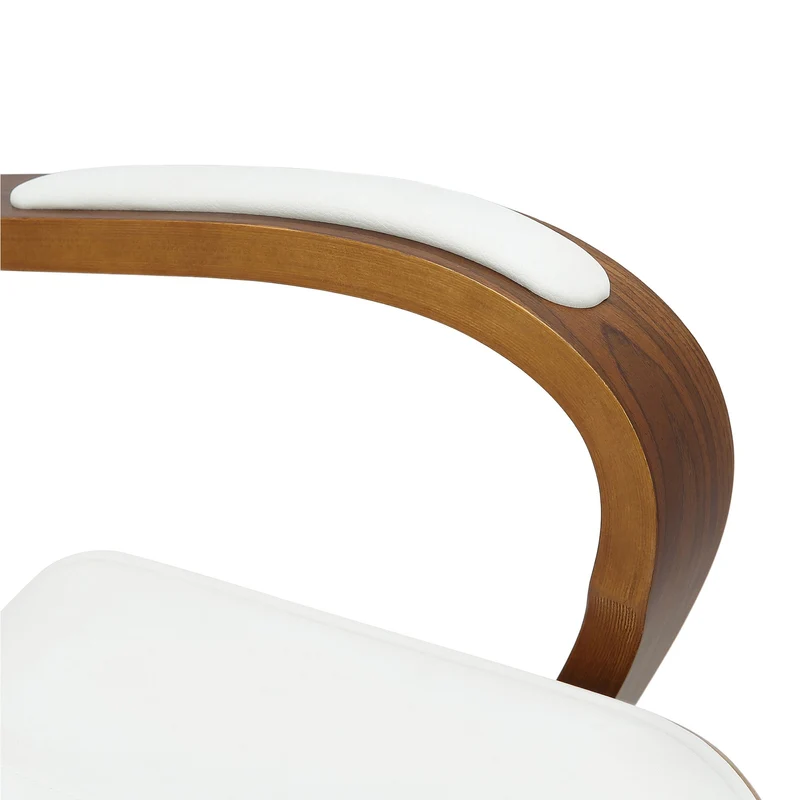Fauteuil de bureau sur roulettes avec accoudoirs similicuir blanc structure en bois courbé et métal 10_0007027