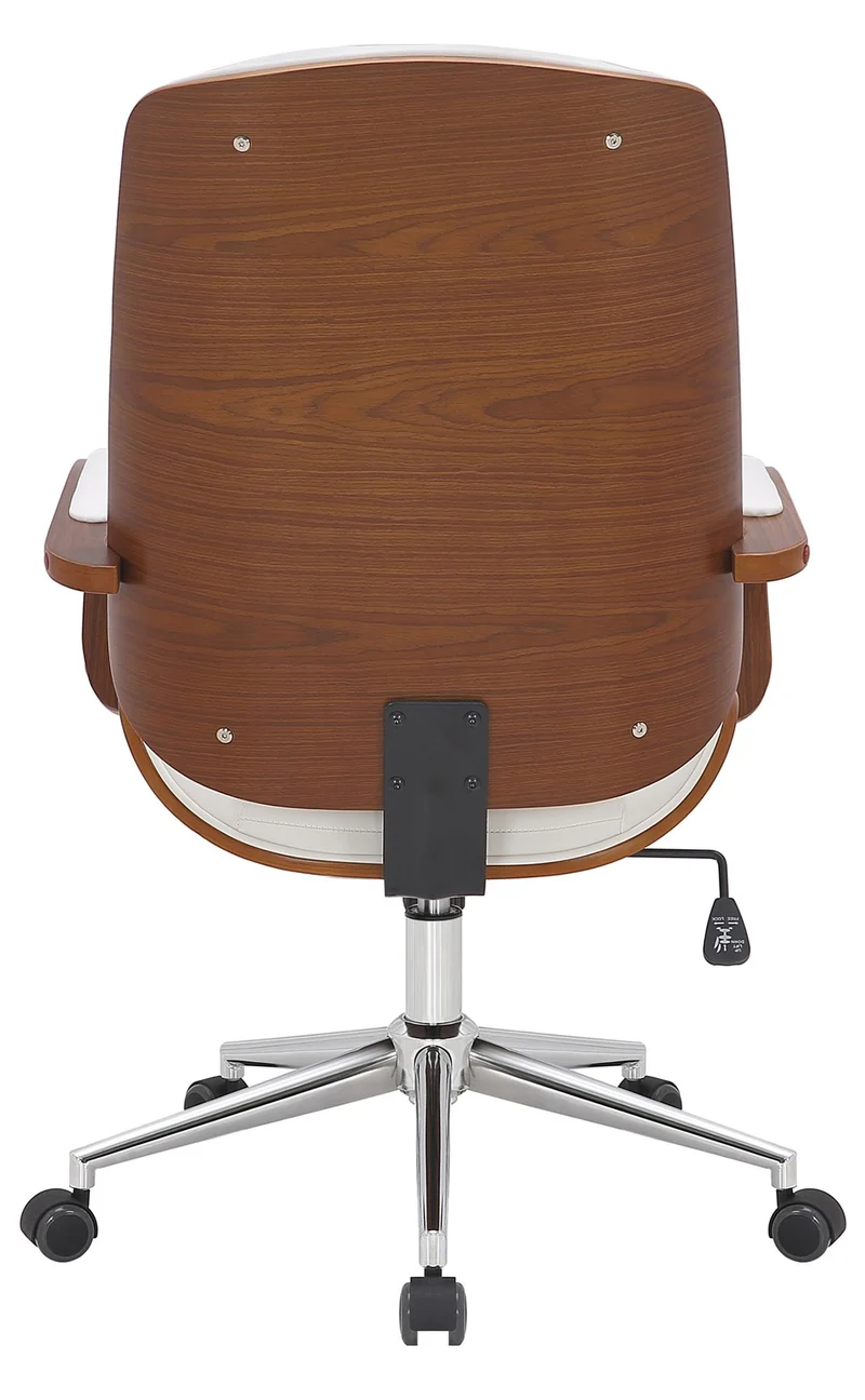 Fauteuil de bureau sur roulettes avec accoudoirs similicuir blanc structure en bois courbé et métal 10_0007027