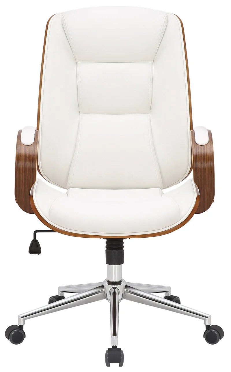 Fauteuil de bureau sur roulettes avec accoudoirs similicuir blanc structure en bois courbé et métal 10_0007027
