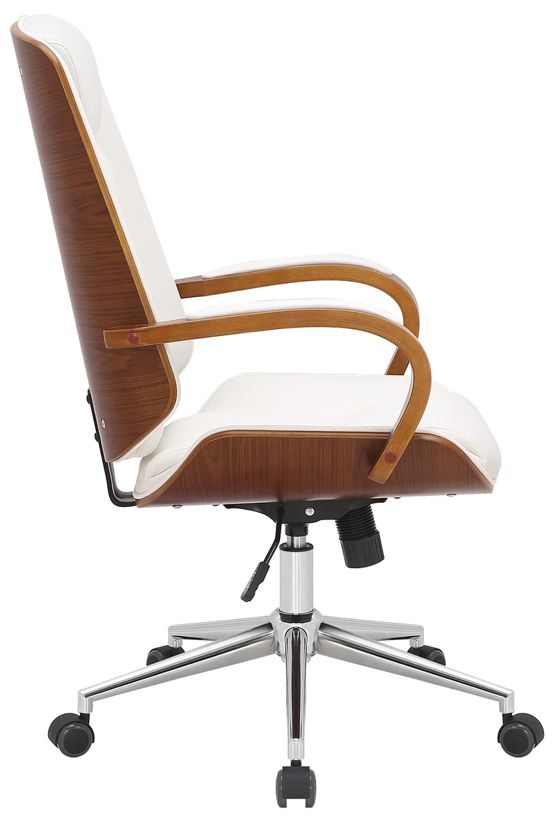 Fauteuil de bureau sur roulettes avec accoudoirs similicuir blanc structure en bois courbé et métal 10_0007027