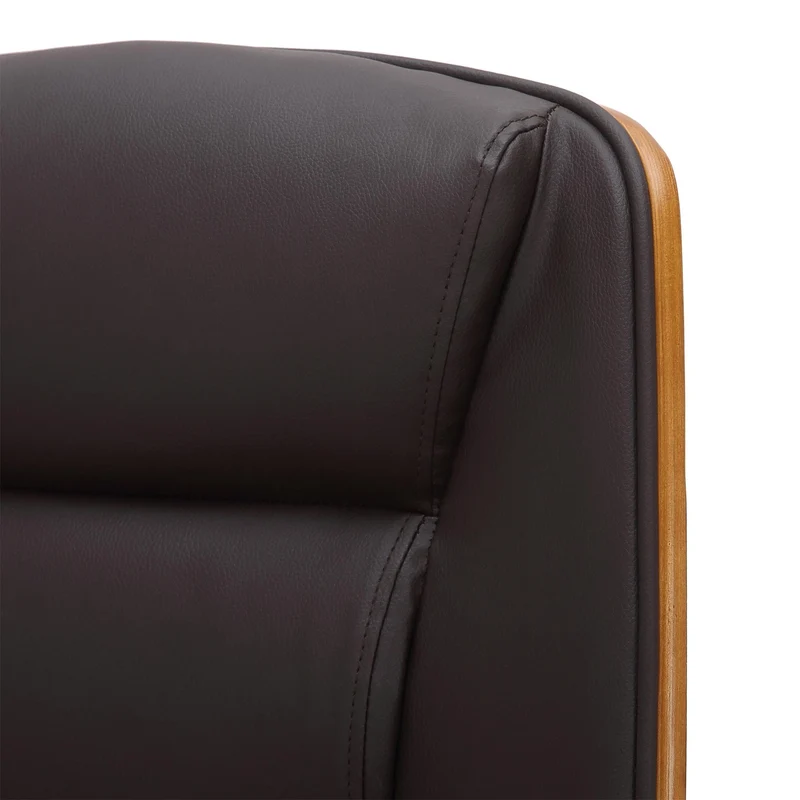 Fauteuil de bureau sur roulettes avec accoudoirs similicuir marron structure en bois courbé et métal 10_0006979