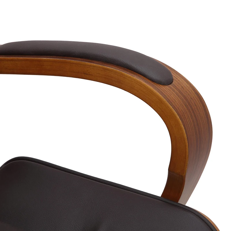 Fauteuil de bureau sur roulettes avec accoudoirs similicuir marron structure en bois courbé et métal 10_0006979