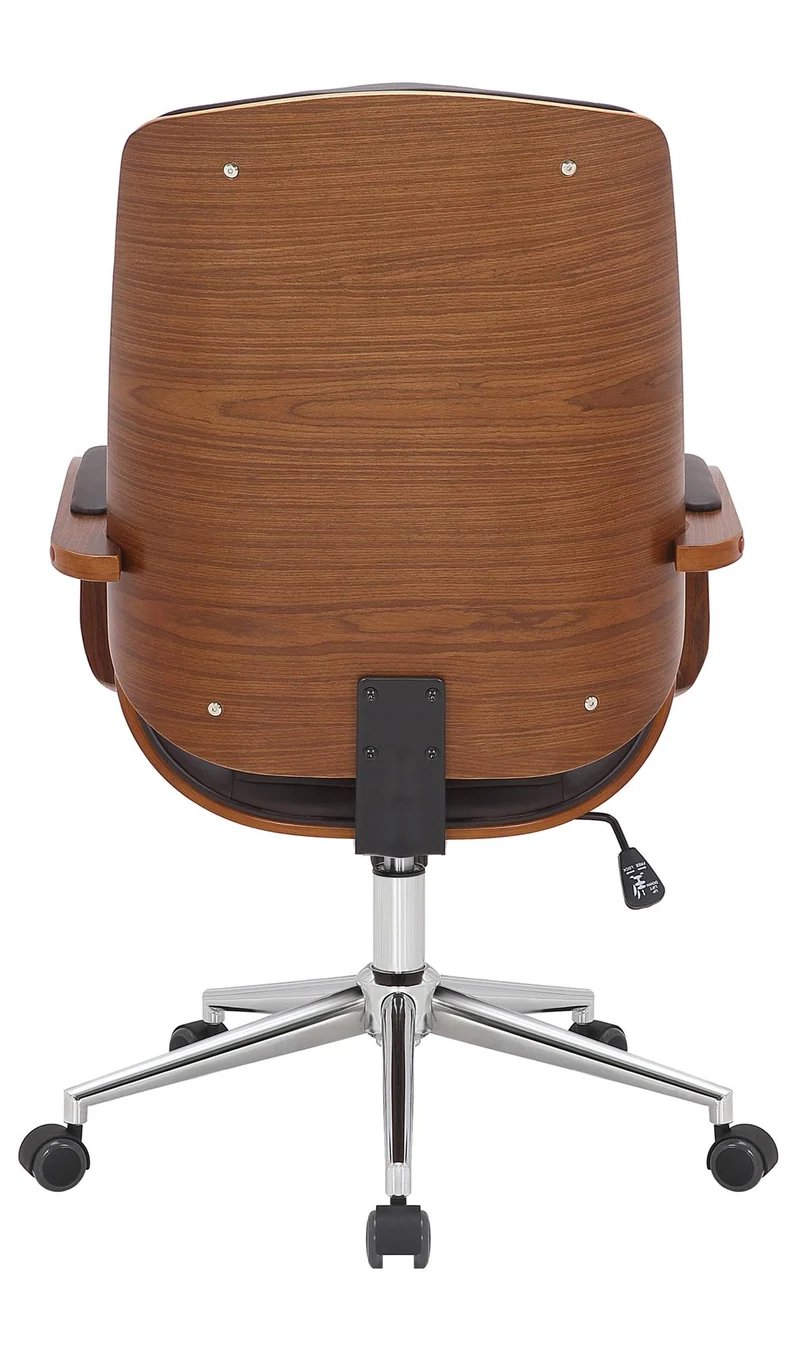 Fauteuil de bureau sur roulettes avec accoudoirs similicuir marron structure en bois courbé et métal 10_0006979