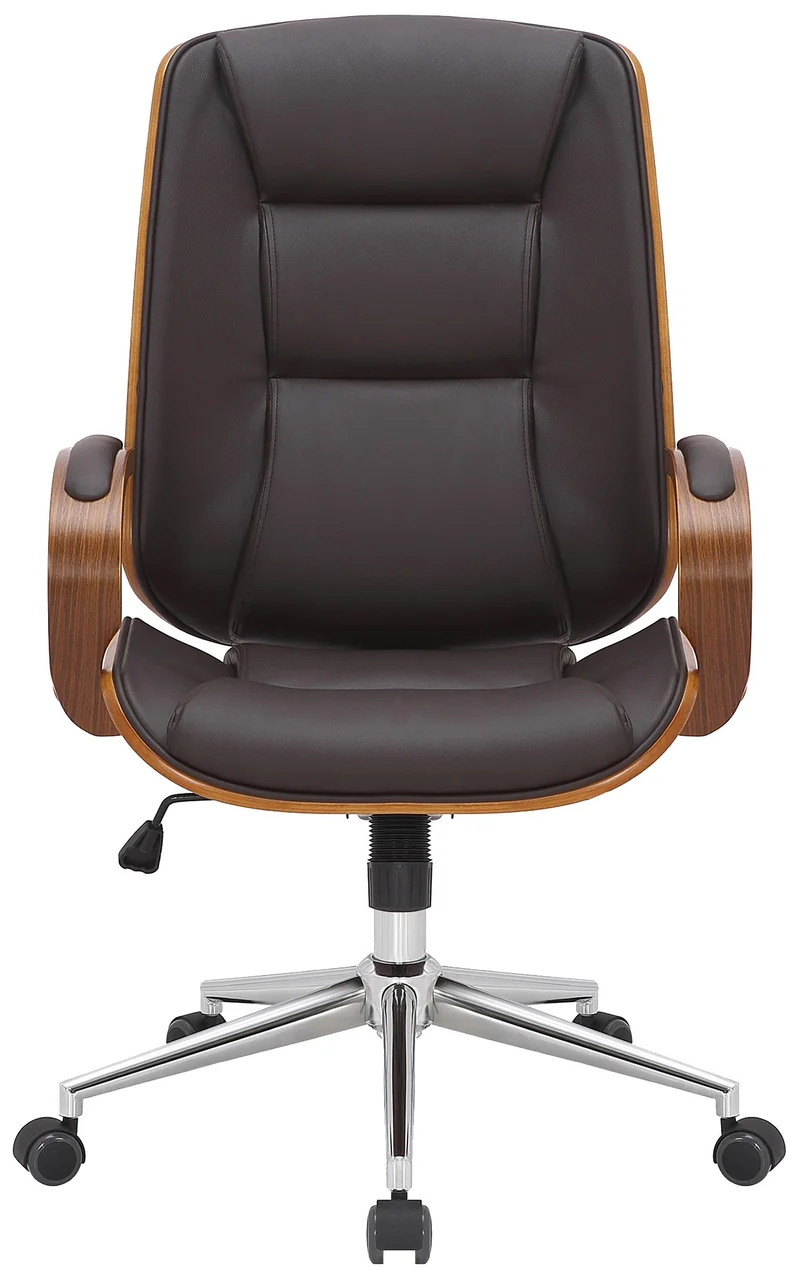 Fauteuil de bureau sur roulettes avec accoudoirs similicuir marron structure en bois courbé et métal 10_0006979