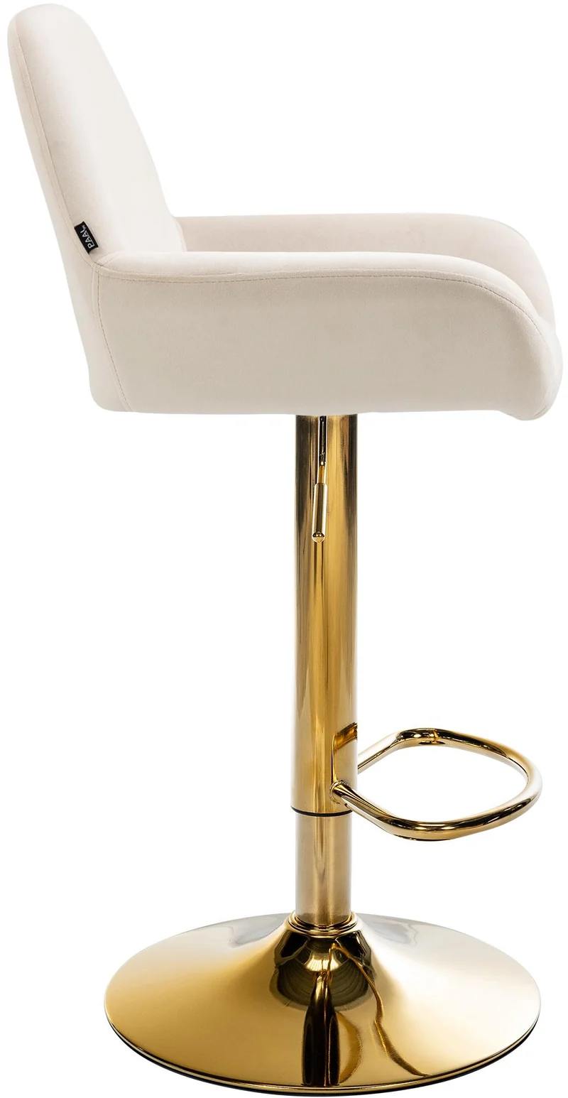 Lot de 2 tabourets de bar repose-pieds intégré revêtement velours crème structure en métal doré TDB10737
